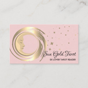 Pink Tarot Reader Stars Moon Sun Celestial Business Card