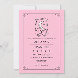 Pink tarot wedding  invitation