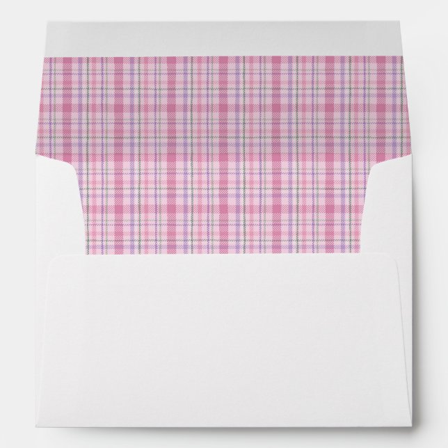 Pink Tartan Christmas Holiday Cards Lined Envelope (Back (Bottom))