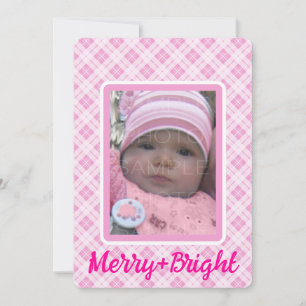 Pink tartan Christmas Merry Bright Custom photo Holiday Card