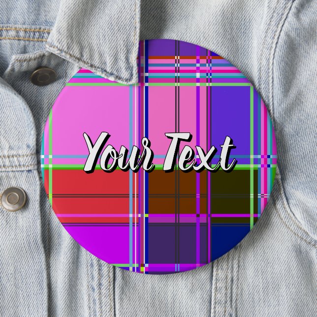 Pink tartan Fabric Pattern Cloth Madras 6 Inch Round Button (In Situ)