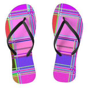 Pink tartan Fabric Pattern Cloth Madras Flip Flops