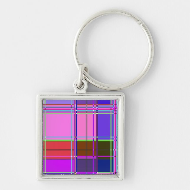 Pink tartan Fabric Pattern Cloth Madras Keychain (Front)