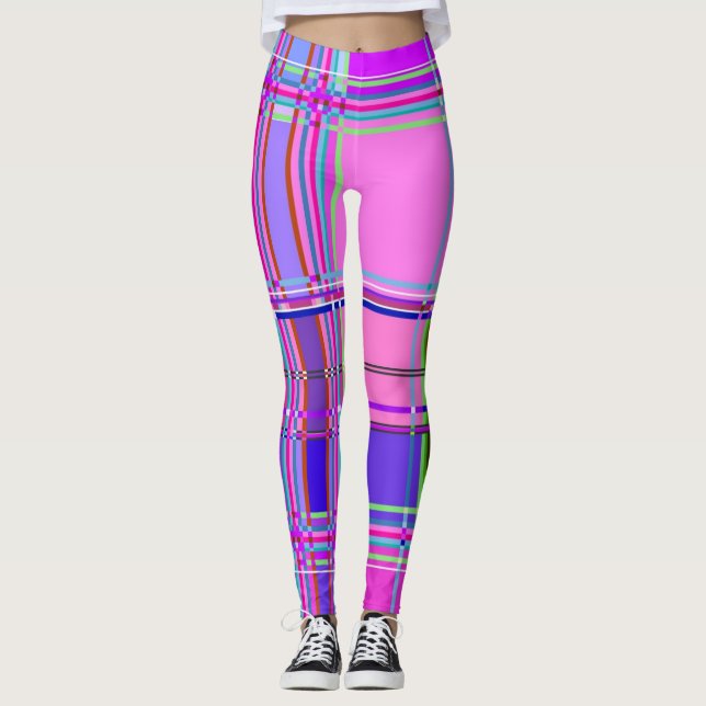 Pink tartan Fabric Pattern Cloth Madras Leggings (Front)