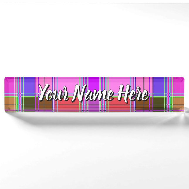Pink tartan Fabric Pattern Cloth Madras Nameplate (Front)