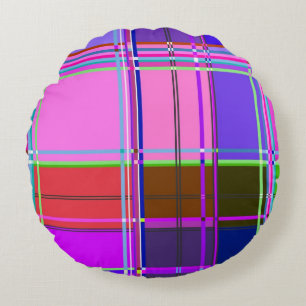 Pink tartan Fabric Pattern Cloth Madras Round Pillow