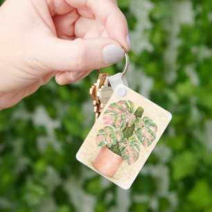 pink tartan monstera leaf Scottish scotland  Keychain
