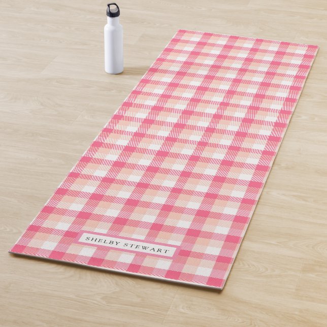 Pink Tartan Plaid Pattern Personalized Name Yoga Mat (In Situ)