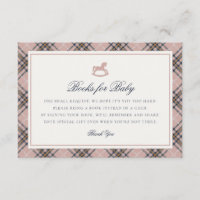 Pink Tartan Plaid Rocking Horse Baby Books Card
