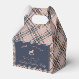 Pink Tartan Plaid Rocking Horse Birthday Favor Box
