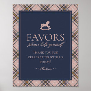 Pink Tartan Plaid Rocking Horse Favors Sign
