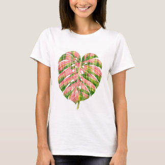 Pink Tartan Scottish Monstera Watercolour Botanic T-Shirt