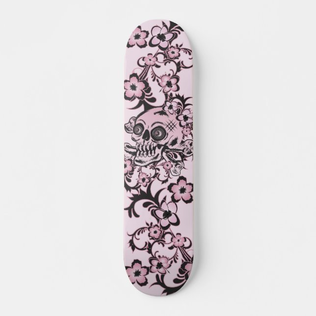 Pink Tattoo Skull Skateboard (Front)