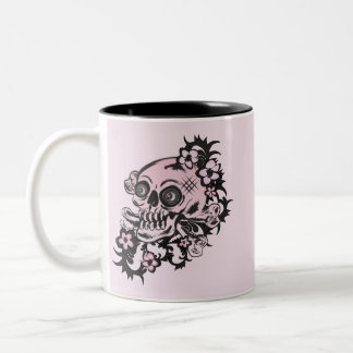 Pink Tattoo Skull Two-Tone Coffee Mug