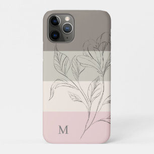 Pink Taupe Cream Colour Block Floral Monogram iPhone 11 Pro Case