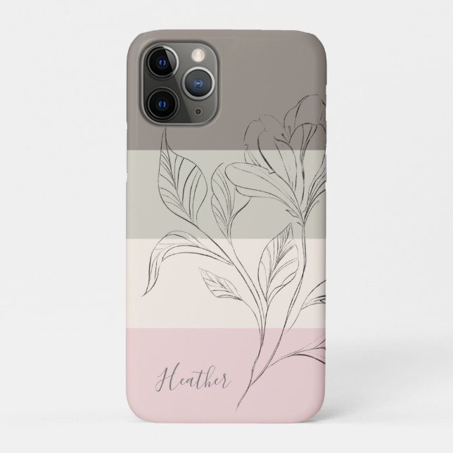 Pink Taupe Cream Colour Block Floral Personalized Case-Mate iPhone Case (Back)