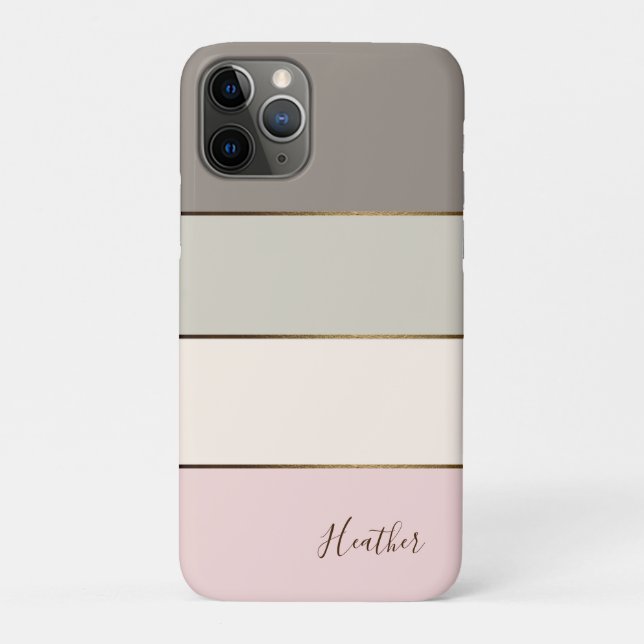 Pink Taupe Cream Gold Colour Block Personalized Case-Mate iPhone Case (Back)