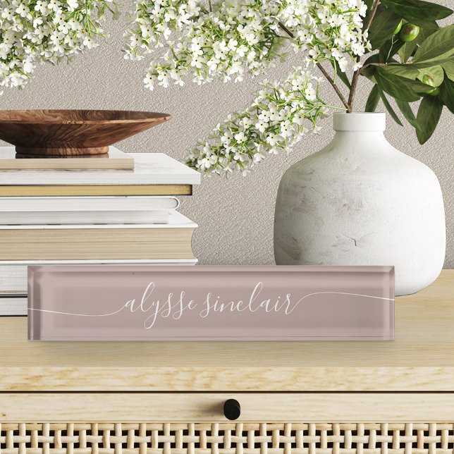 Pink Taupe Elegant Calligraphy Script Nameplate (Creator Uploaded)