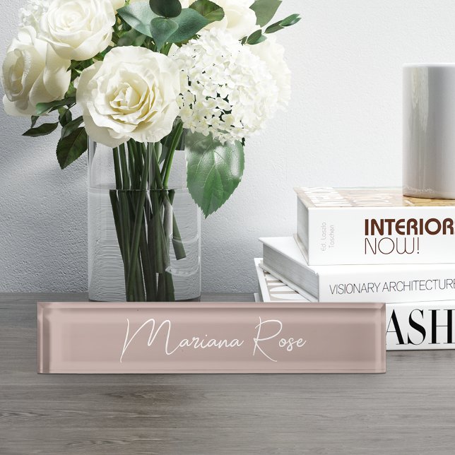 Pink Taupe Elegant Handwritten Script Nameplate (Creator Uploaded)