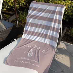 Pink Taupe Personalized Bachelorette Weekend Beach Towel
