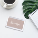 Pink Taupe Sketched Cursive Script Business Card Holder<br><div class="desc">Elegant business card case features your name,  title,  or choice of personalization in white hand scripted cursive lettering on a neutral dusty pink taupe background.</div>