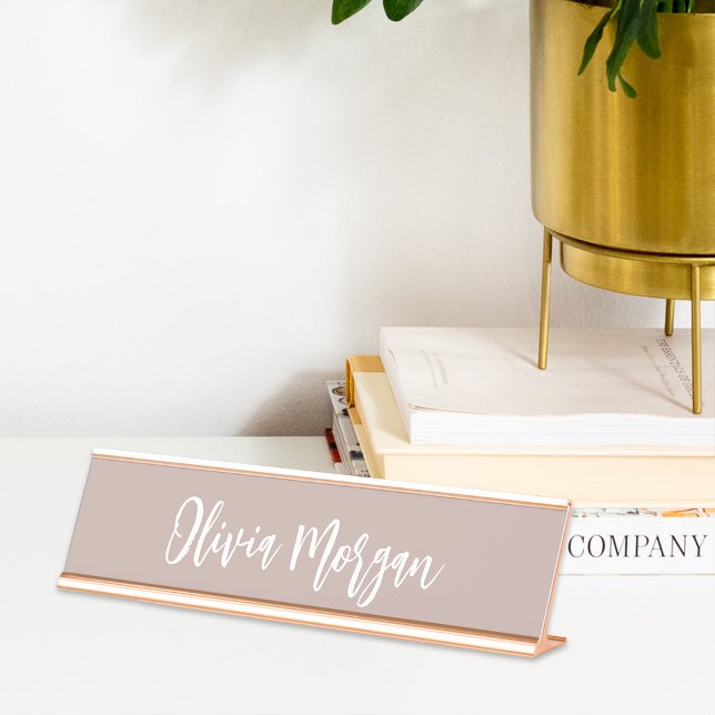 Pink Taupe Sketched Cursive Script Desk Name Plate (Creator Uploaded)