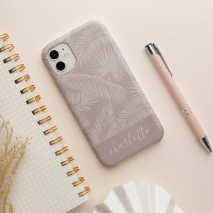 Pink Taupe Tropical Botanical Palm Leaves Pattern iPhone 16 Case