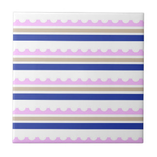 Pink Taupe White Blue Stripe Scallop Pattern print Tile