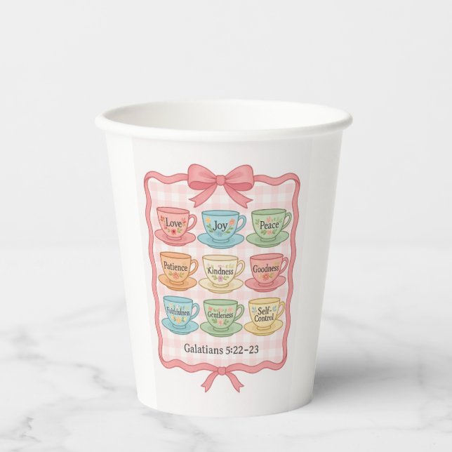Pink Tea cup design paper cups (Front)