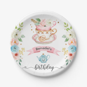 Pink Tea Party Birthday Paper Plate