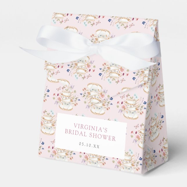 Pink Tea Party Bridal Shower Favor Box (Front Side)