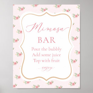 Pink Tea Party Bridal Shower Mimosa Bar Poster