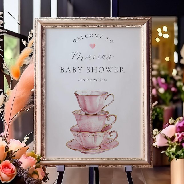 Pink Tea Party Bridal Shower Welcome Poster (Creator Uploaded)