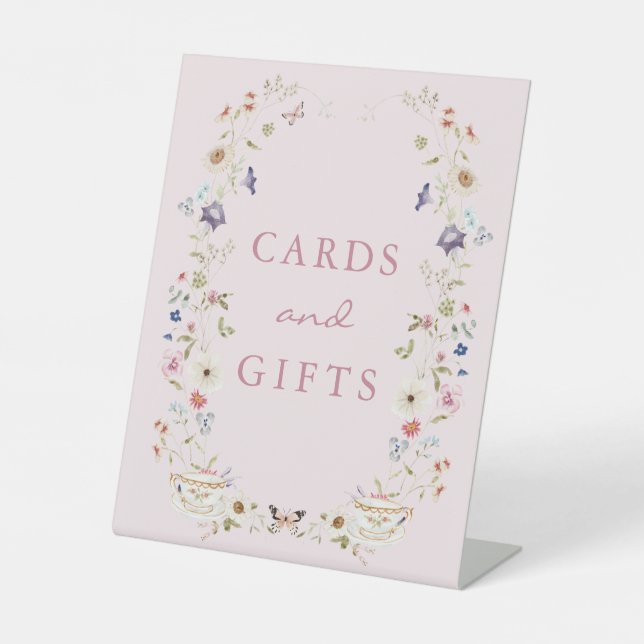Pink Tea Party Cards Pedestal Sign (Front)