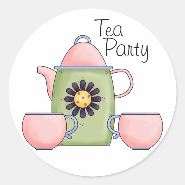 Pink Tea Party - Customized Classic Round Sticker (Front)