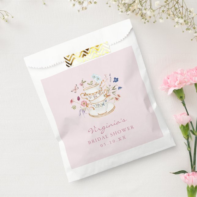 Pink Tea Party Favour Bag (Floral Pink Tea Party Favor Bag with Butterfly by Painted Paperie
)