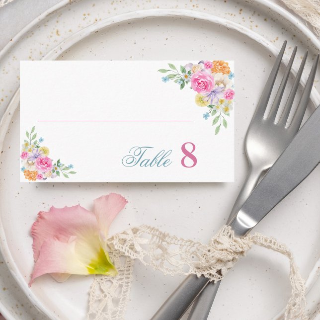 Pink Tea Party Garden Floral Flat Summer Wedding Place Card (Creator Uploaded)