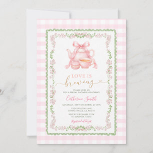 Pink Tea Party Love Is Brewing Bridal Shower Invitation