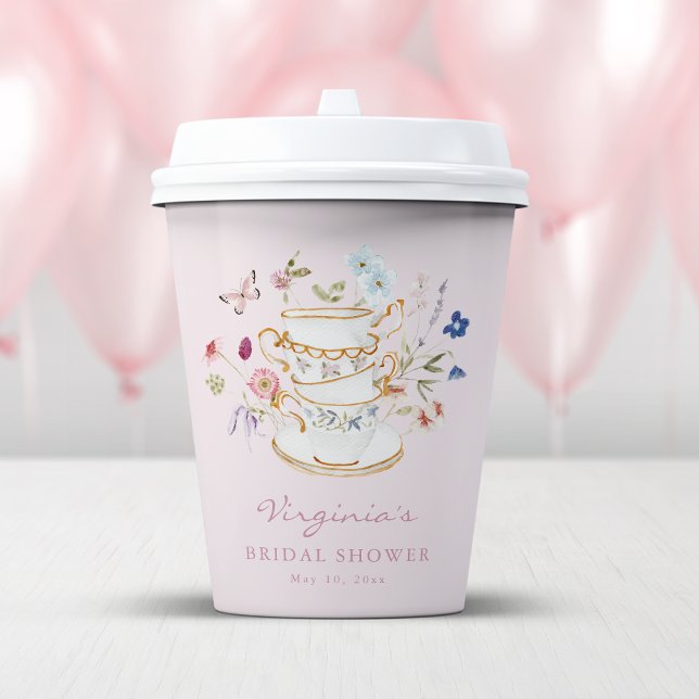 Pink Tea Party Paper Cup (Pink Floral Bridal Shower Tea Party Paper Cup by Painted Paperie
)