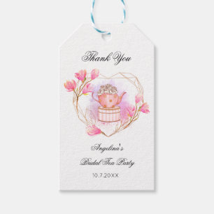 Pink Tea Party Rose Gold Teapot Floral Gift Tag