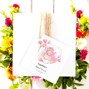 Pink Tea Party Rose Gold Teapot Watercolor Favour Tags