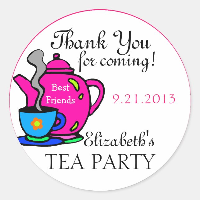 Pink Tea Party Thank You Classic Round Sticker (Front)