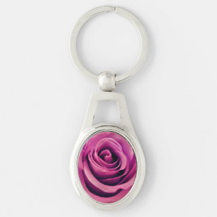 Pink Tea Rose Metal Keychain