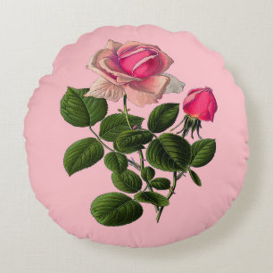 Pink Tea Roses Round Pillow