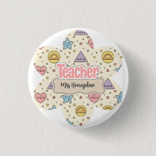 Pink Teacher Math Shapes Pattern 1 Inch Round Button