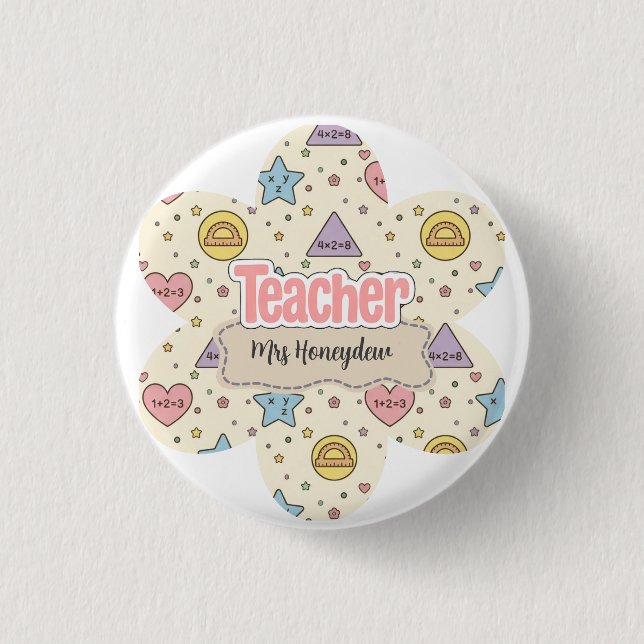 Pink Teacher Math Shapes Pattern  1 Inch Round Button (Front)