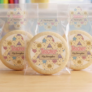 Pink Teacher Math Shapes Pattern  Classic Round Sticker