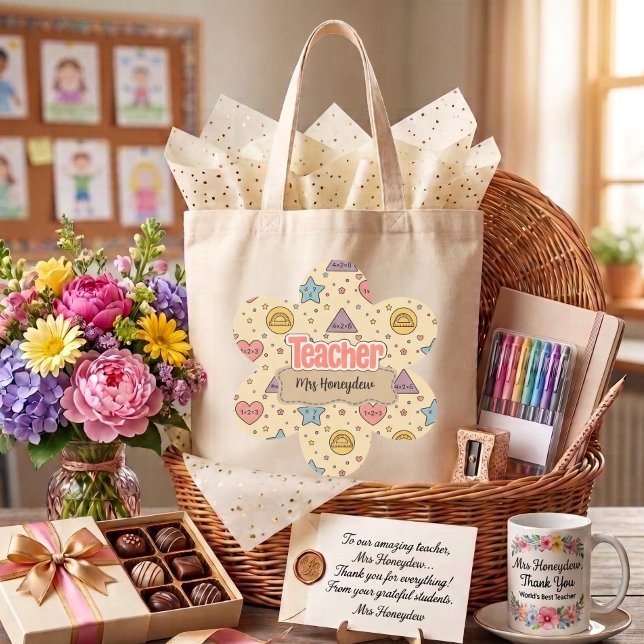 Pink Teacher Math Shapes Pattern  Tote Bag (Creator Uploaded)
