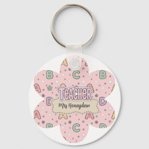 Pink Teacher School Letters Pattern Keychain