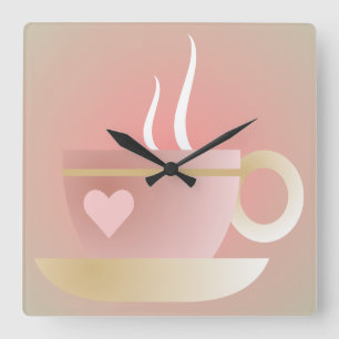 Pink Teacup and Heart Wall Clock